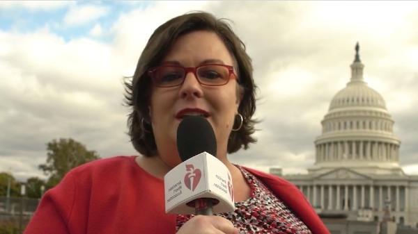 Advocacy Highlight Reel video screenshot of woman speaking into AHA microphone in front of the Capitol Building